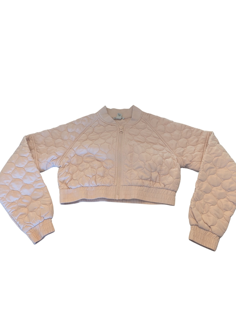 EUC Forever 21 Womens Medium Peach Cropped Quilted Bomber Jacket